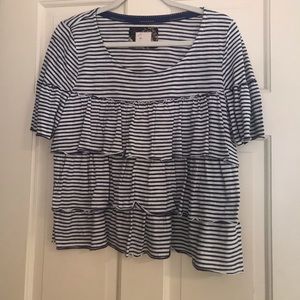 Anthropologie striped ruffle T-shirt